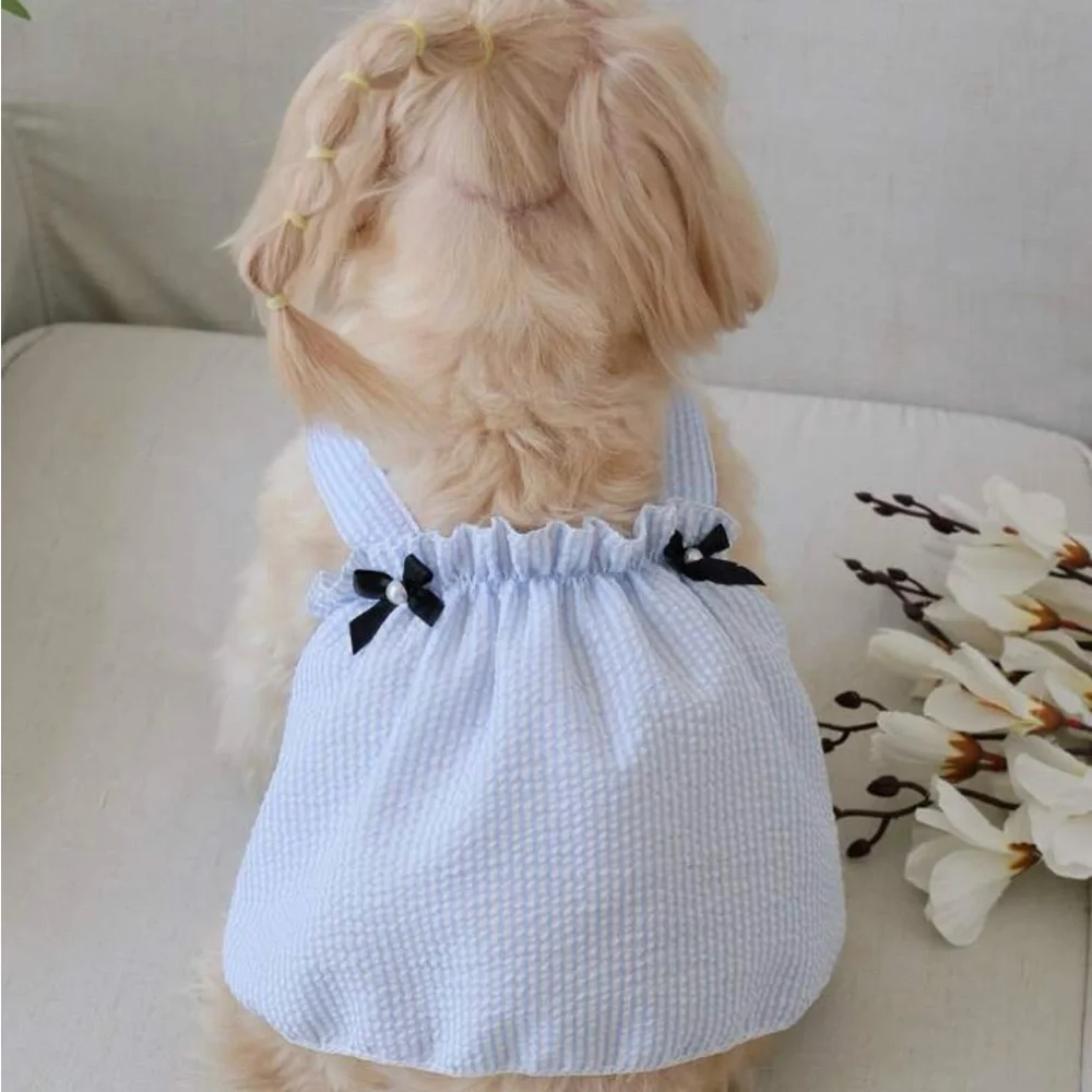 1 Pcs Striped Print Bow Decor Fashion Party Themed Pet Dress For Dog / Cat, M